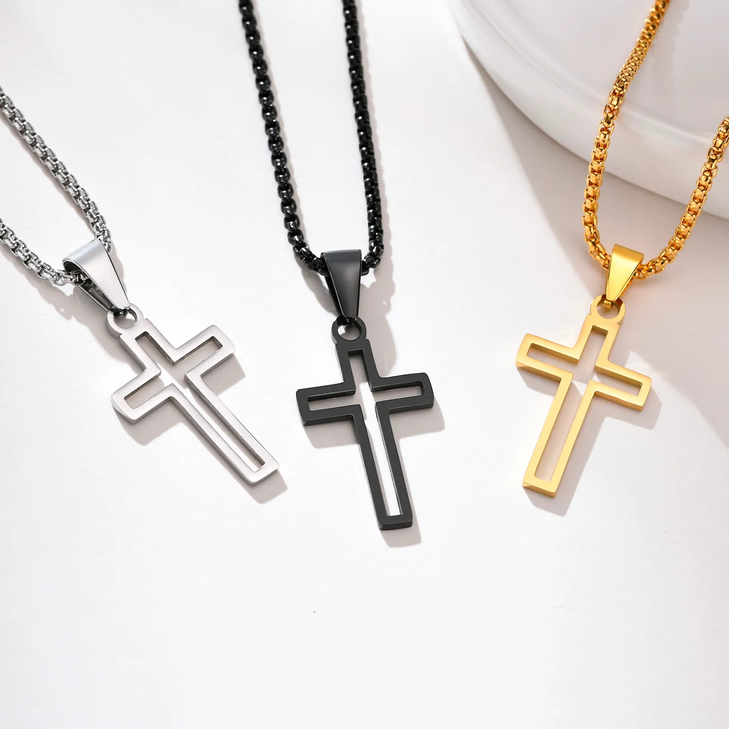 Authentic Hollow Cross Pendant Of Sacred Faith- Artisan Gold- Plated Spiritual Necklace On Box Chain
