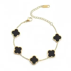 Authentic 18K Gold Plated Luck Four Leaf Clover Bracelet For Women,White/Black/Red/Gree...