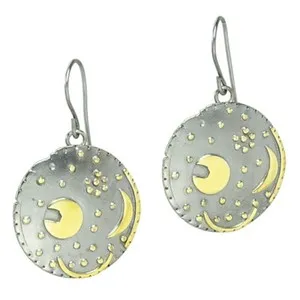 Authentic Celestial Nebra Sky Disc Drop Earrings Echoes Of Ancient Cosmos In Gold- Plated Sterling Silver