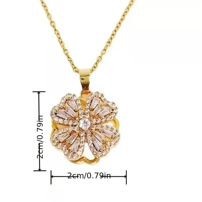 Authentic 18K Gold Plated Lucky Rotation Four Leaf Clover Pendant Necklace Golden Fashion