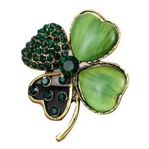 Authentic Four Leaf Clover Brooch Crystal Lapel Pin Fashion Decorations for Women Girls