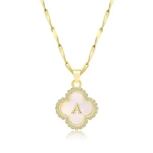 Authentic Enchanted Four‑Leaf Clover Shell Necklace – 14K Gold‑Plated Harmony Charm