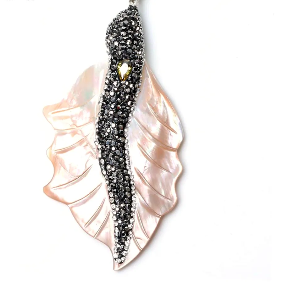 Authentic Mystic Leaf Shell Pendant Charms With Pearl And Rhinestone Inlay