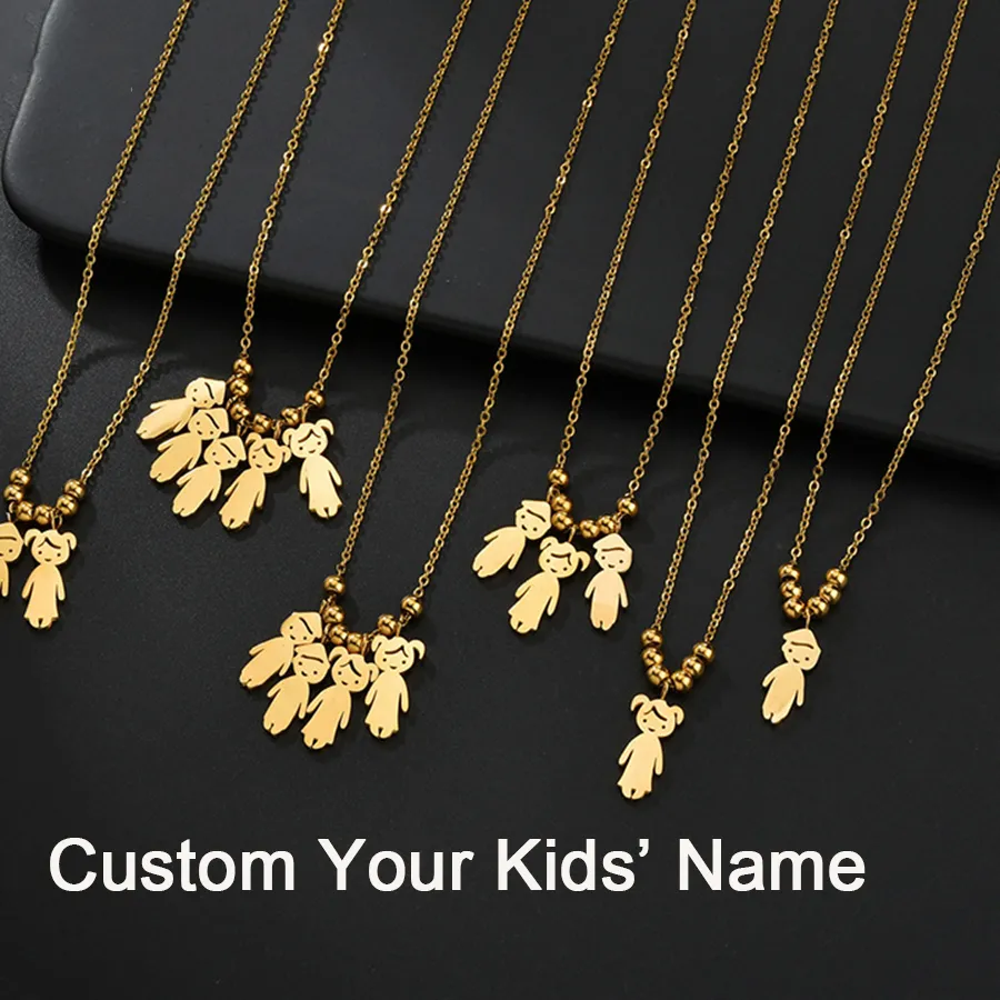 Authentic Kids Pendant Personalized Necklace Child Engraved Name Date Beads Necklaces Family Jewelry