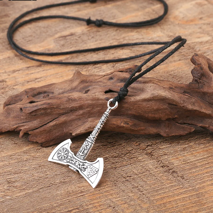 Authentic Wayfarer's Runic Axe Pendant Gold Viking Compass Talisman Necklace