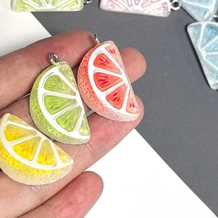 Authentic 10Pcs 3D Lemon Slice Resin Charms Mini Fruit Citrus Slice Pendant Diy For Earring Keychains Kawaii Summer Jewelry Making