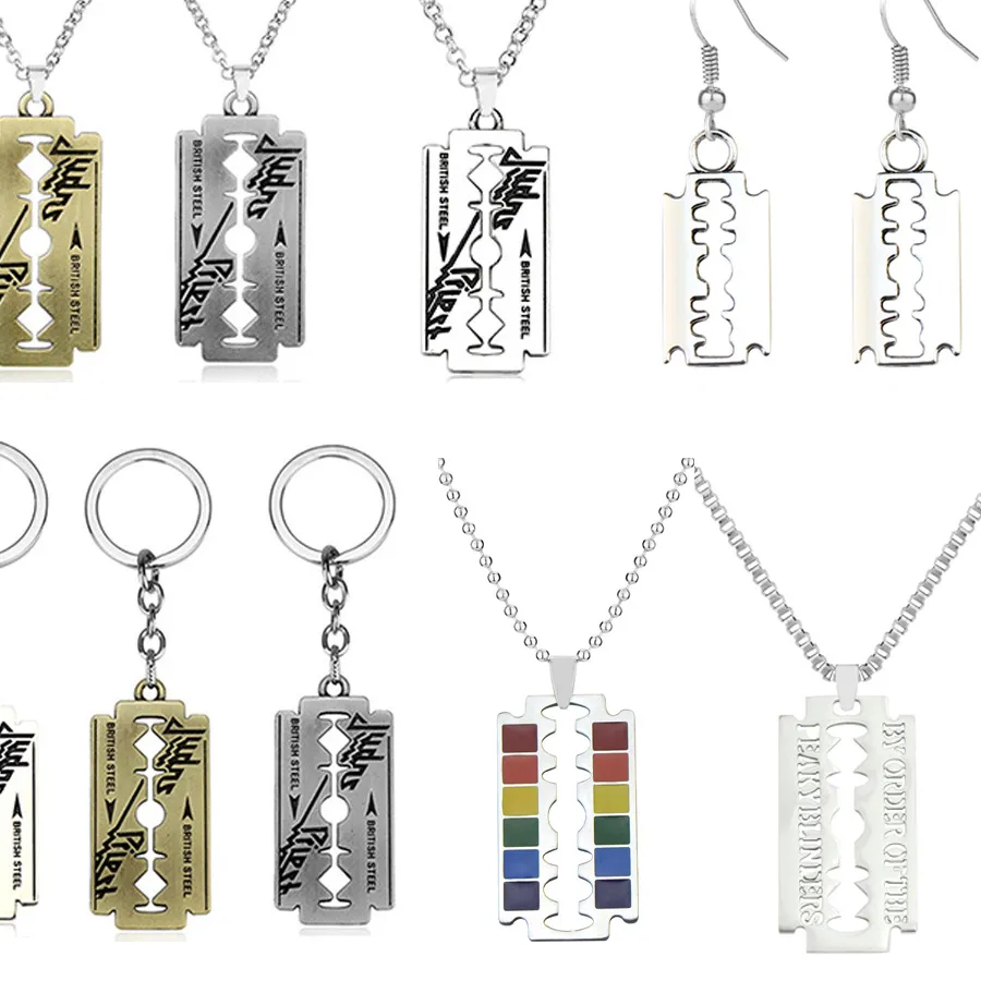 Authentic Razor Blade Shape Pendant Necklace Punk Hip Hop Music Band Judas Priest Necklace Jewelry