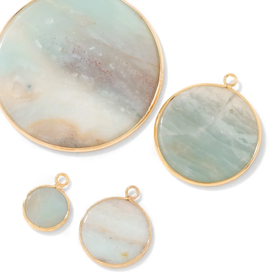 Authentic Natural Stone Amazonite Round Slice Pendant Healing Lucky Reiki Gems Charms Pendant For Handmade Jewelry Making