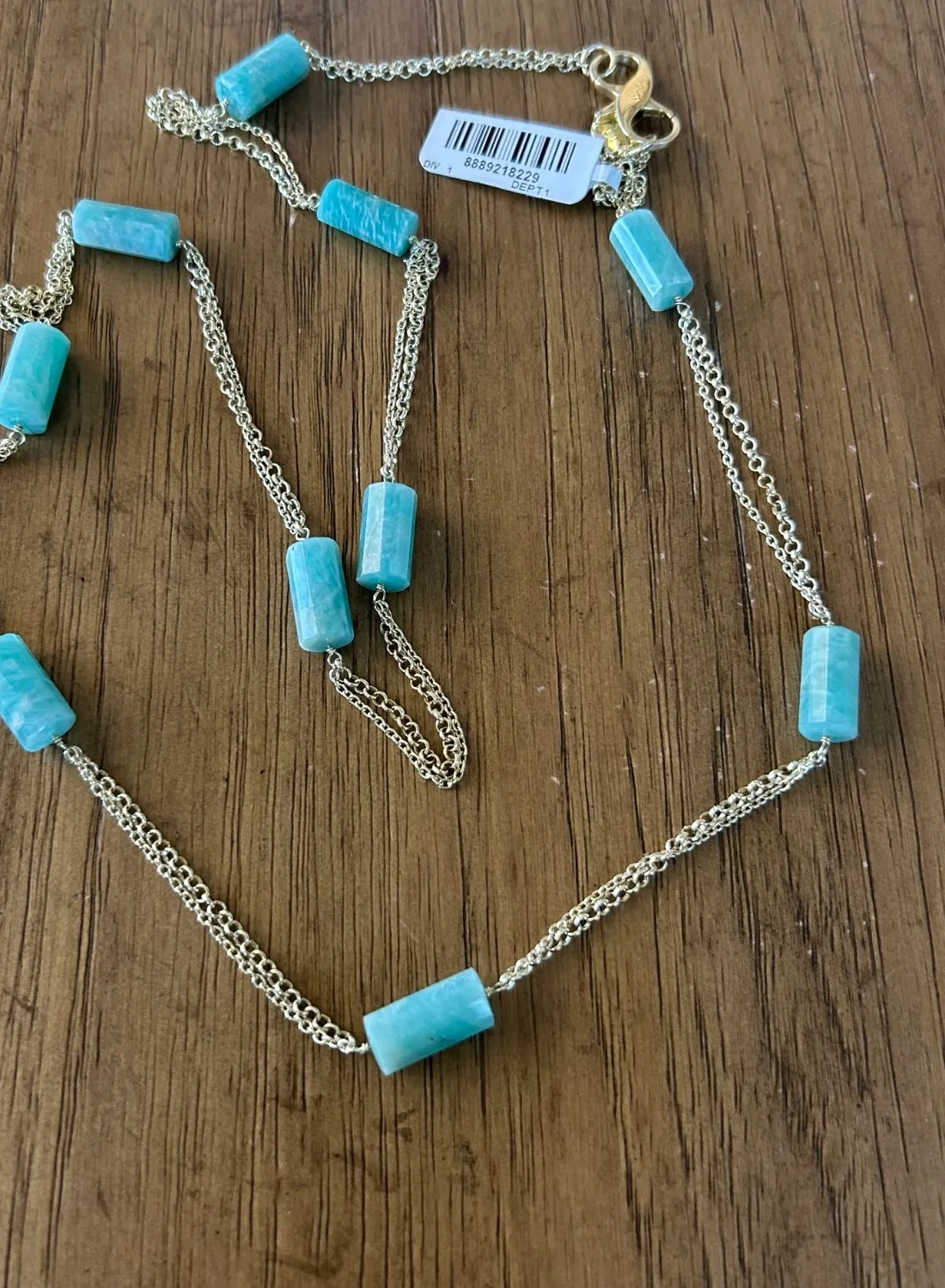 Authentic Amazonite Vessel Of Serene Waters A Gold- Plated Bead Talisman Necklace