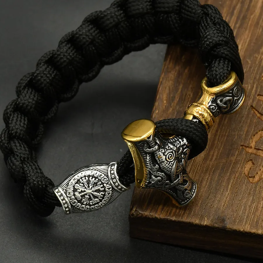 Authentic Thor's Thunder Mjolnir Hammer Bracelet With Rune Amulet