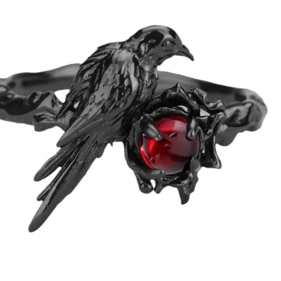 Authentic Raven Of The Crimson Sigil Adjustable Gold- Plated Talisman Ring With Red Zircon