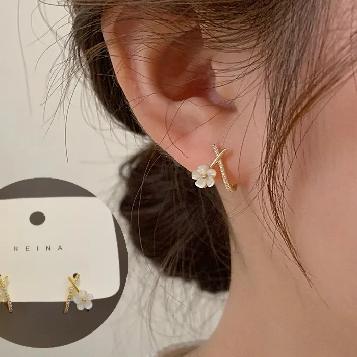 Authentic Stud Earrings Shell And Floral Fusion Artisan Design Silver Posts Dainty Daily Jewelry