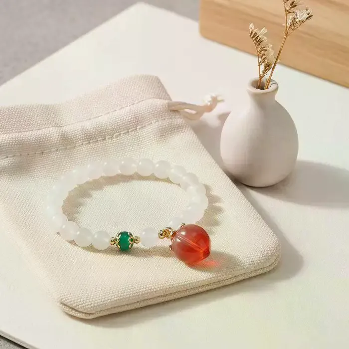 Authentic Distinctive Lucky Bracelet Chinese Style With Artisan Peach Pendant Design