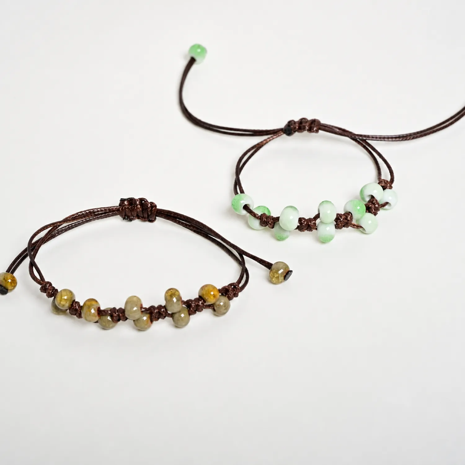 Authentic Handmade Crackle Ceramic Bead Bracelet Waxed Cord Adjustable Woven Jewelry Minimalist Artisan Wrist Accessory 608P2- 20