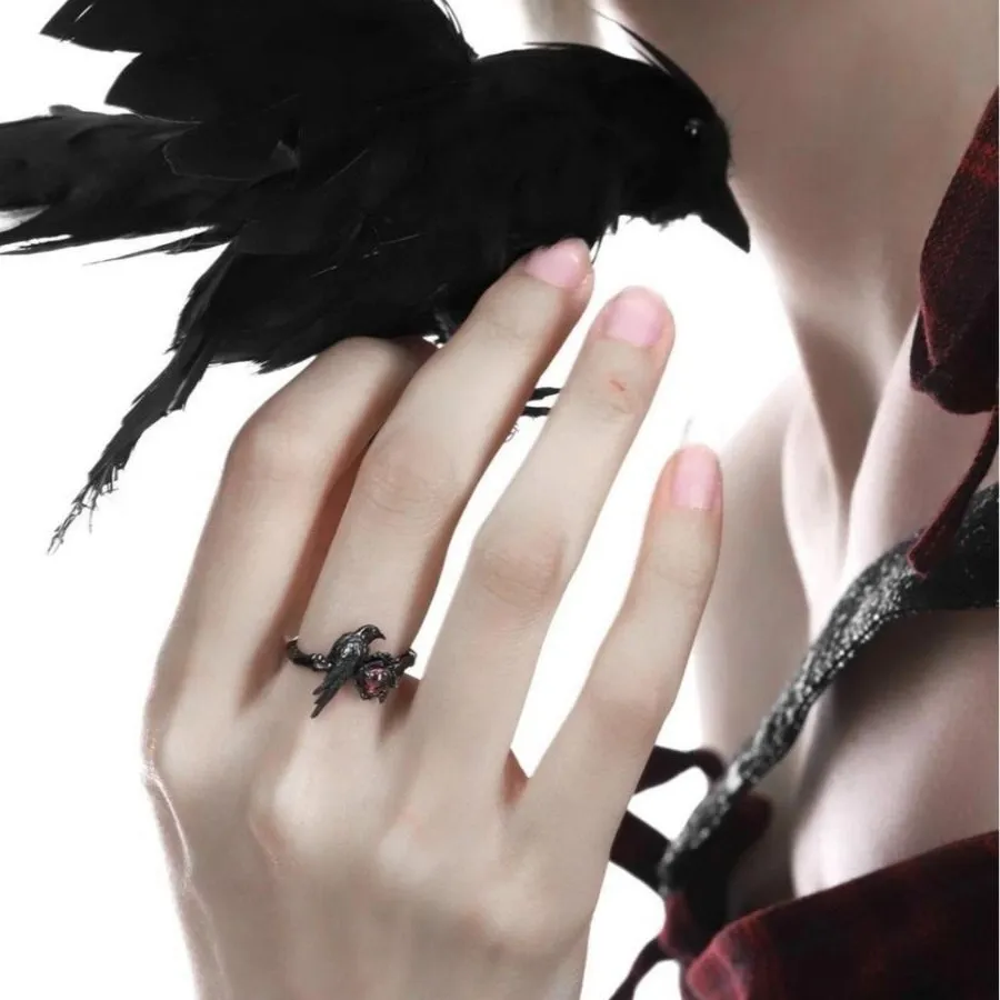 Authentic Love And Deepspace Black Raven Ring Red Zircon Adjustable Sylus Crow Cosplay Ring Jewelry Merch Artisan Rings Props