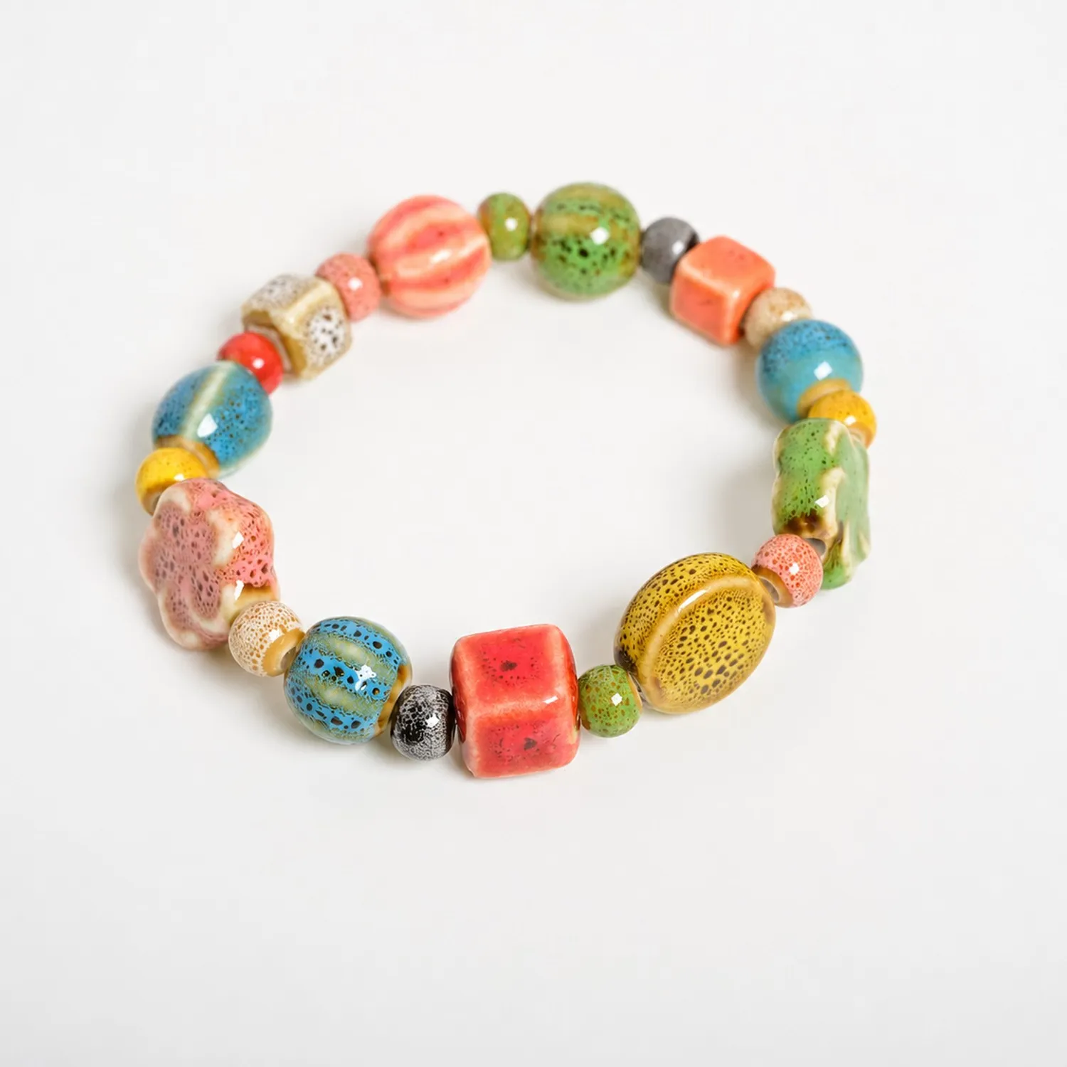 Authentic Cerestial Garden Bracelet Handcrafted Ceramic Bloom Beads On Elastic Cord