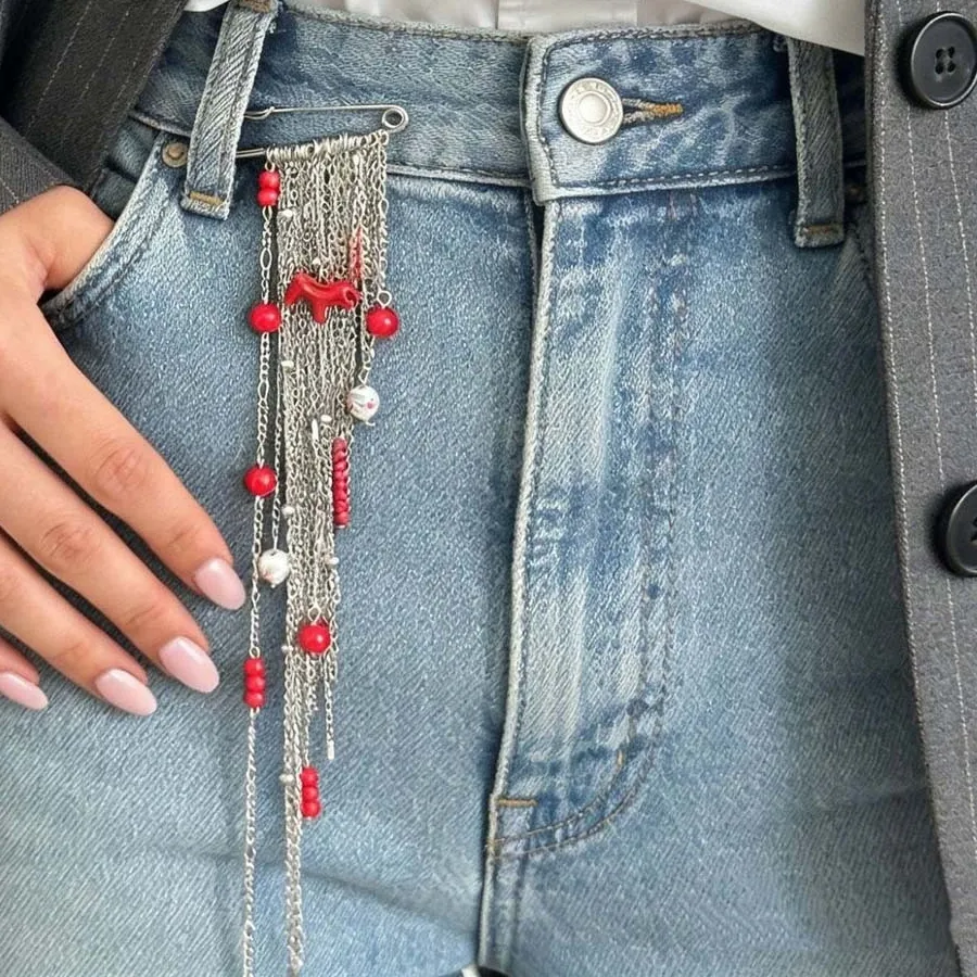 Authentic Artisan Ceramic Beads Red Pony Pendant Brooch Vibrant Crimson Accent Heavy- Duty Base Ceramic Beaded Tassel Pin
