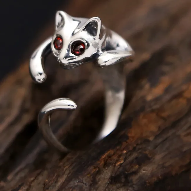 Authentic Whiskered Guardian S925 Silver Cat Tail Ring With Personalized Sparkle