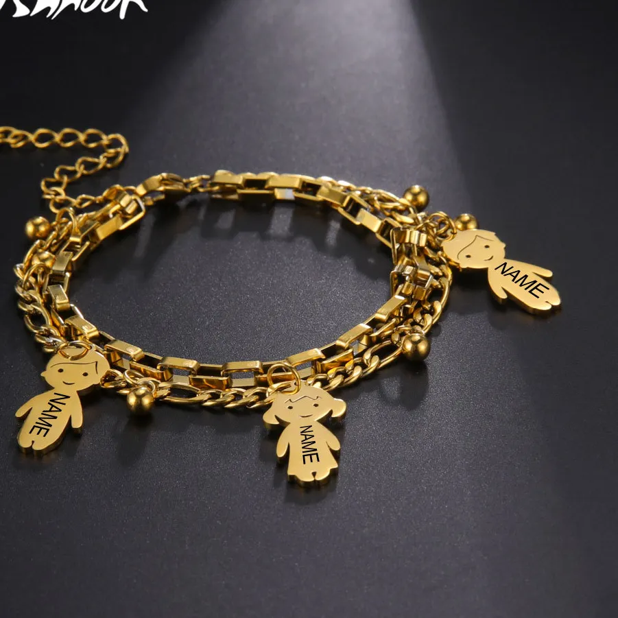 Authentic Couple Personalized Bracelet Custom Engrave Name Father Mother Kid Family Jewelry
