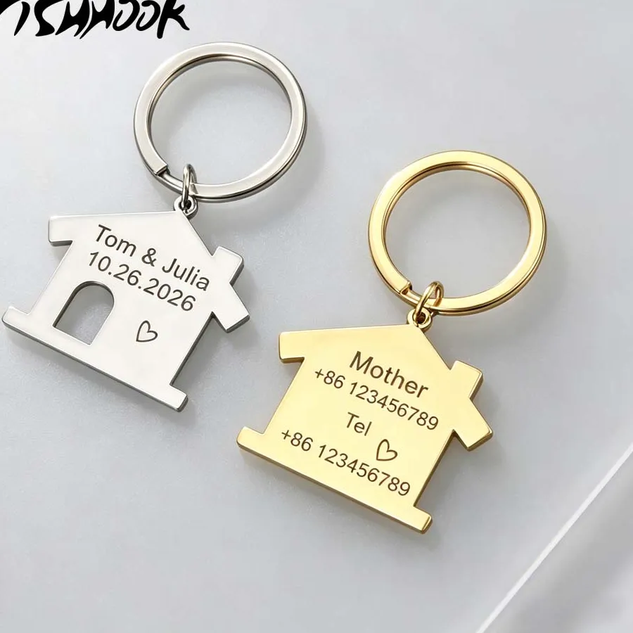 Authentic Couple Family Personalized Keychain Engrave Name Custom House Mother Father Bag Jewelry