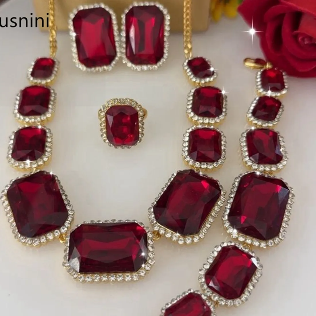 Authentic Fashionable High- End Dubai 24K Gold Plated Necklace Earrings Rings Bracelet Romantic Jewelry For Lover 666