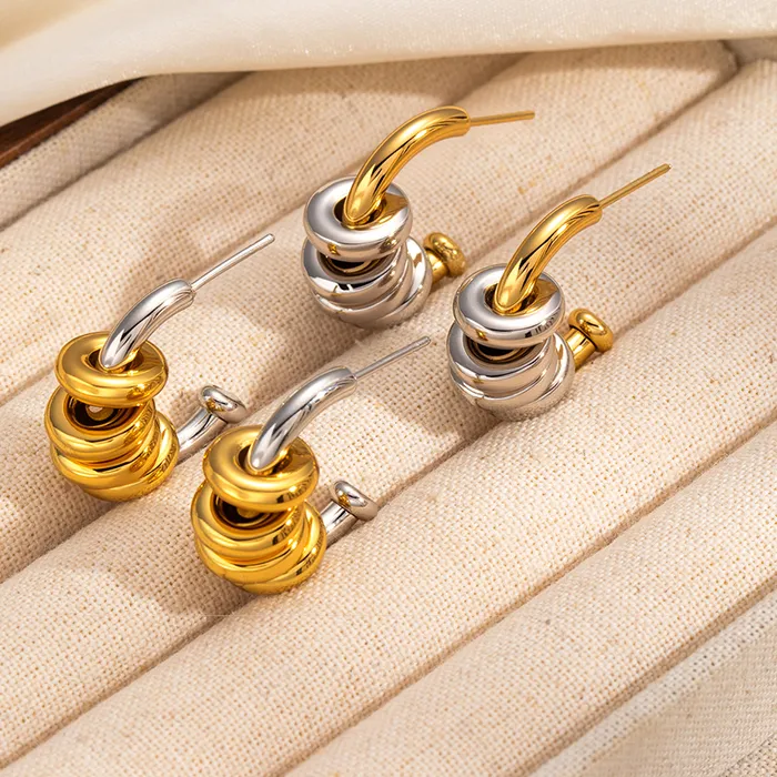 Authentic Anenjery 316L Geometry C- Shape Circular Earrings Personality Punk Jewelry