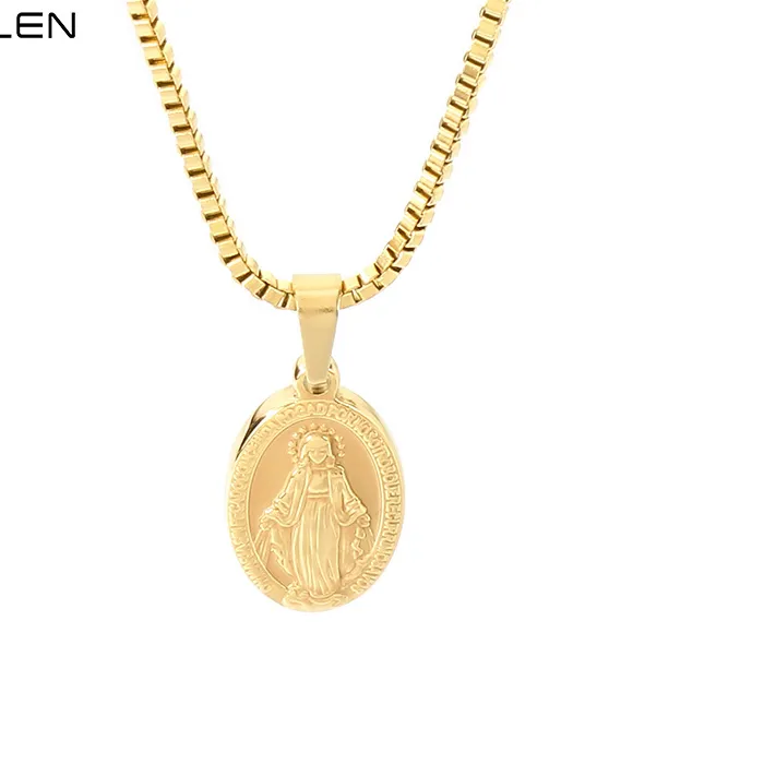 Authentic Miraculous Medal Pendant Necklace Gold Silver Color Box Chain With Virgin Mary Jewelry