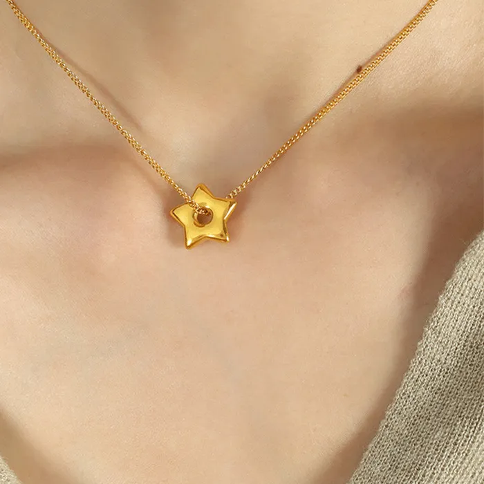 Authentic 18K gold plated pentagram lucky star pendant necklace,,hypoallergenic,waterproof, jewelry for women