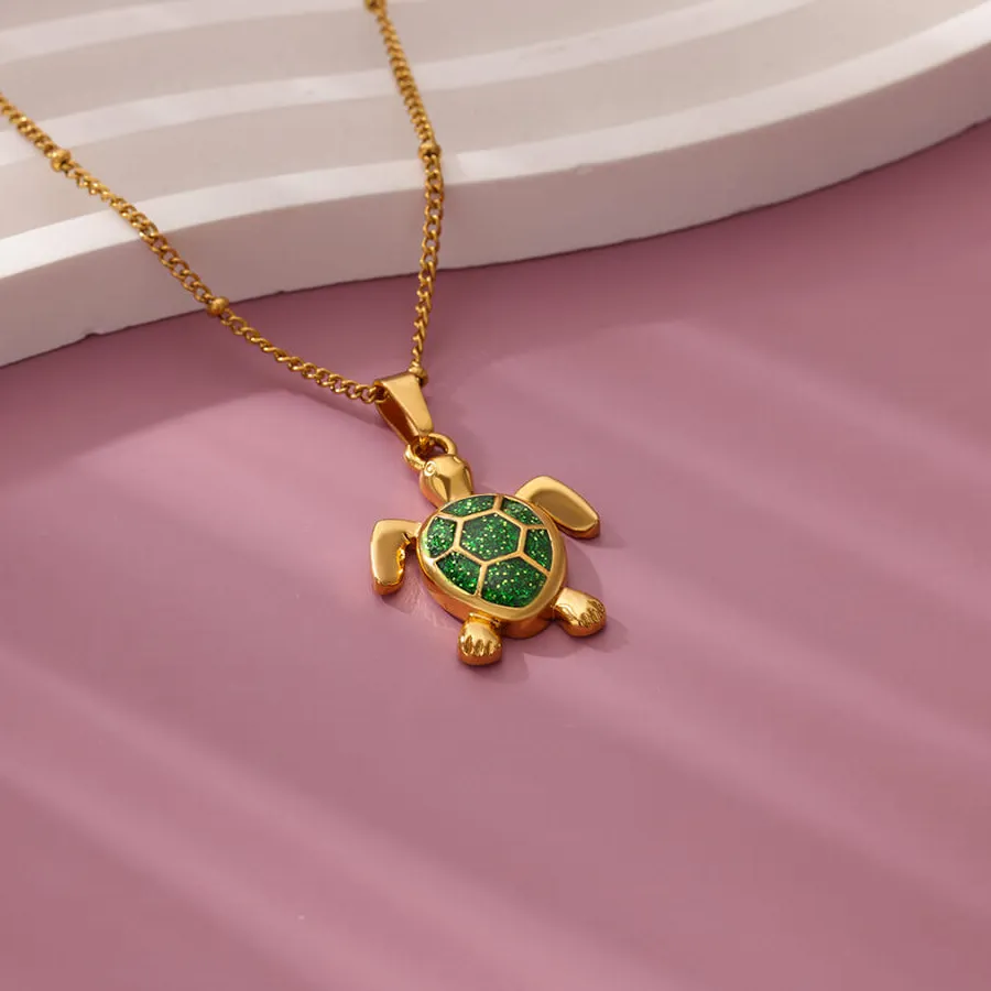 Authentic Drop Oil Turtle Pendant Stainless Steel Necklaces for Women Gold Color Aesthetic Pendant Choker Necklace Jewelry Accessories