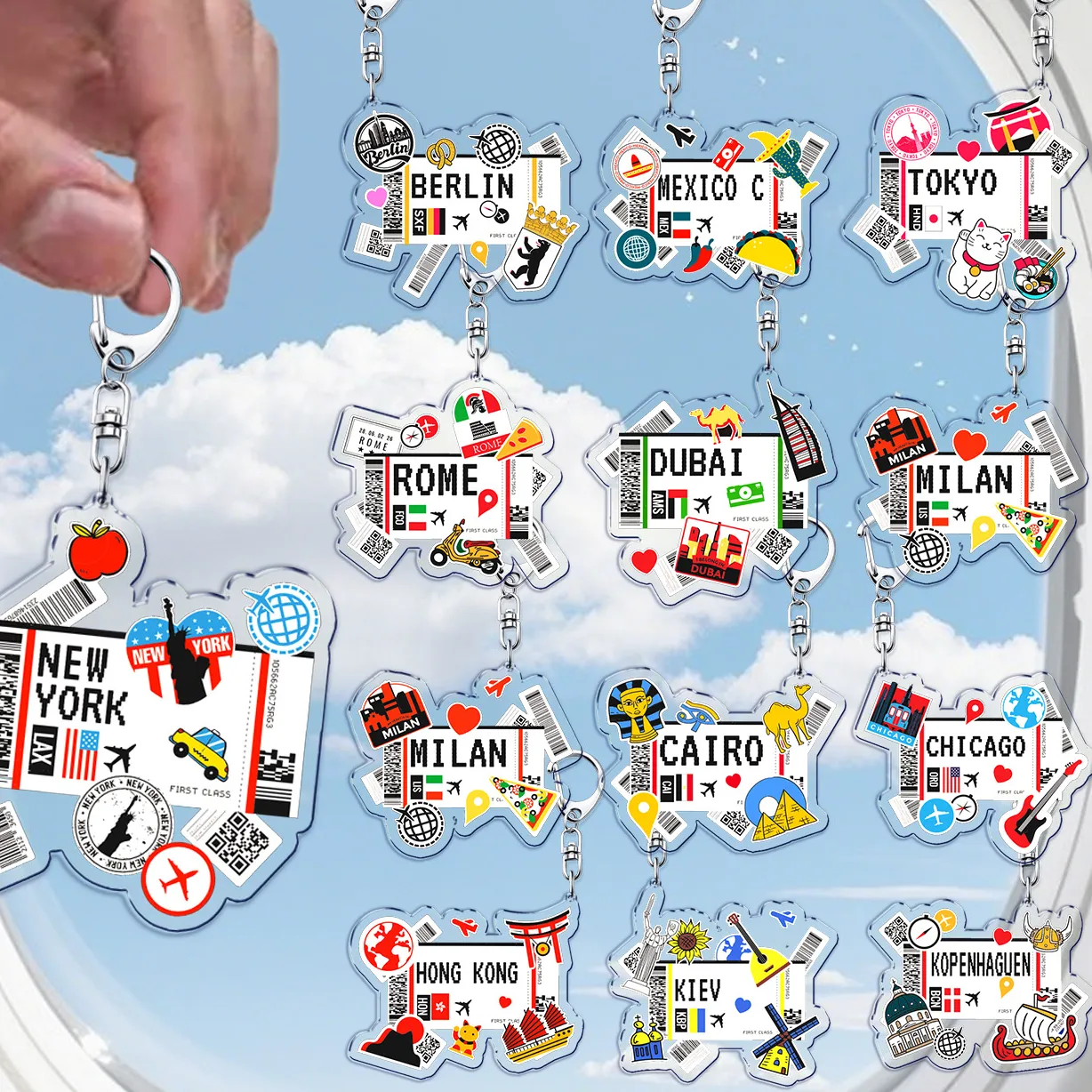 Authentic Traveling Plane Keychain Accessories Bag Charms York Mexico Music Keyrings Jewelry Fans Freinds
