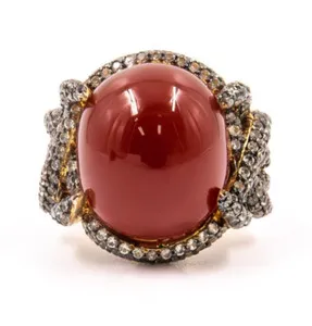 Authentic 12.05ctNatural Orange Moonstone Geen Sapphire Ring 925Sliver in Rose Gold Plated