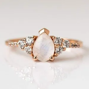 Authentic Lab Grow Beautiful Moonstone Ring 925 Sterling Silver, 18k Rose Gold Plated Ring