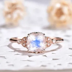 Authentic Lunar Radiance Rose Gold and Silver Moonstone Ring