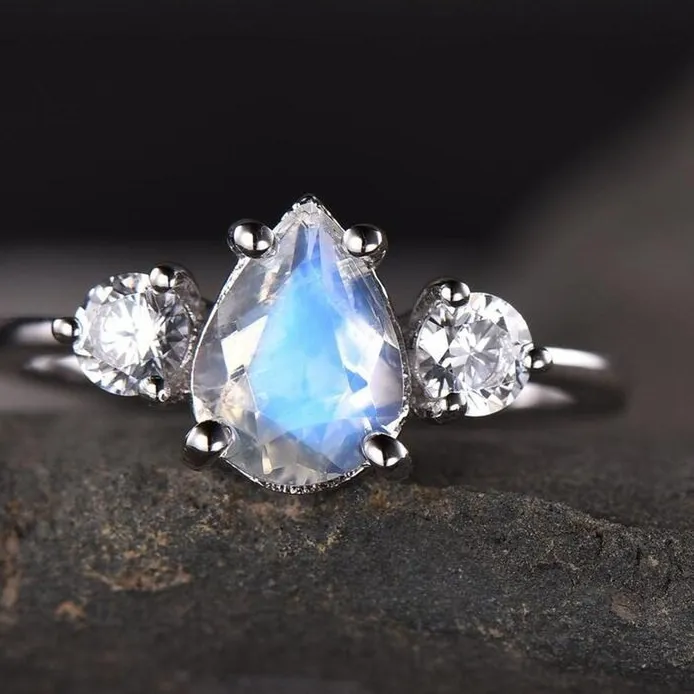 Authentic Lab Grow Beautiful Moonstone Ring 925 Sterling Silver White Gold Plated Ring