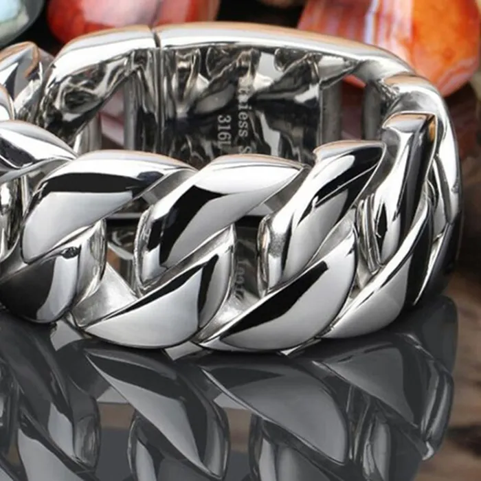 Authentic 20 26 31Mm 316L Curb Cuban Bracelet Huge Heavy Silver Color Tone Jewelry Biker Bike Chain Bracelets