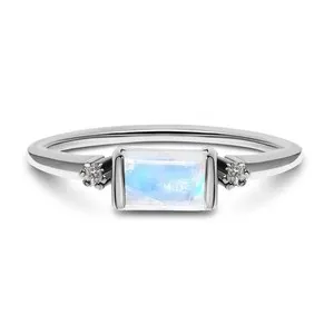 Authentic Lab Grown Beautiful Moonstone Ring 925 Sterling Silver,White Gold Plated Ring