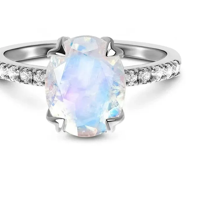 Authentic Lab Grow Beautiful Moonstone Ring 925 Sterling Silver,White Gold Plated Ring
