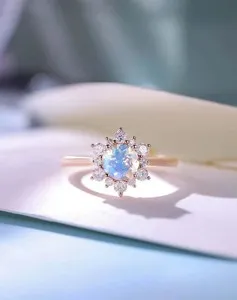 Authentic Lab Grow Beautiful Moonstone Ring 925 Sterling Silver Rose Gold Plated Ring