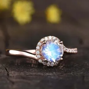 Authentic Lab Grow Beautiful Moonstone Ring 925 Sterling Silver Ring Rose Gold Plated Ring