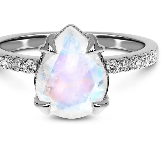 Authentic Lunar Radiance Moonstone Ring in White Gold-Plated Sterling Silver