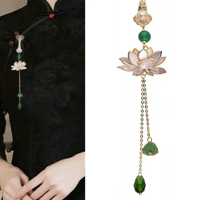 Authentic Lotus Bloom Of Serenity The Golden Tassel Brooch Of Hanfu Grace