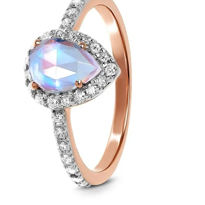 Authentic Lunar Enchantment: Rose Gold Plated Sterling Silver Moonstone Ring