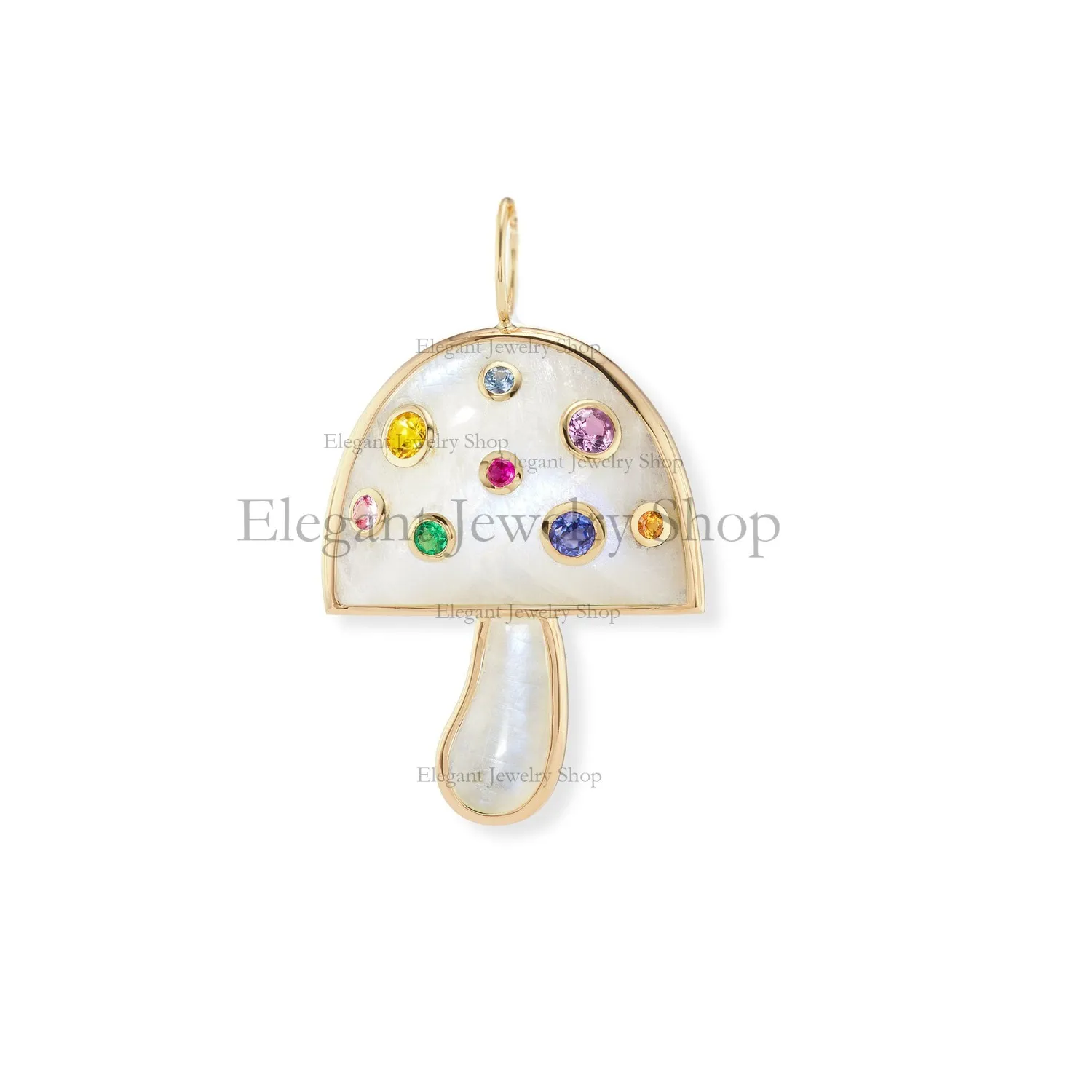 Authentic 925 Silver Gold Plated Mushroom Pendant Moonstone Multi Sapphire Jewelry Gifts