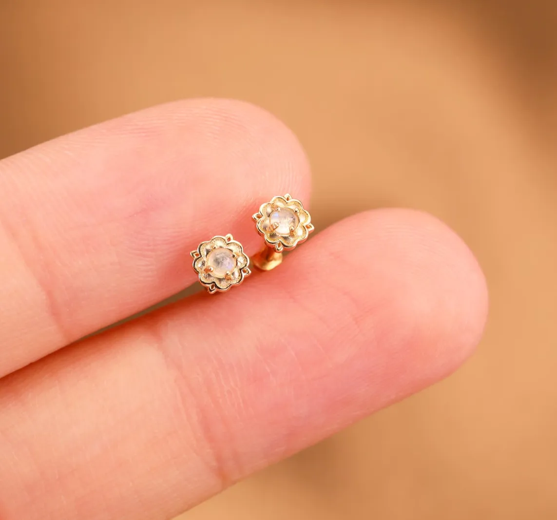 Authentic Luminous Lunar Blossom Gold-Plated Silver Stud Earrings