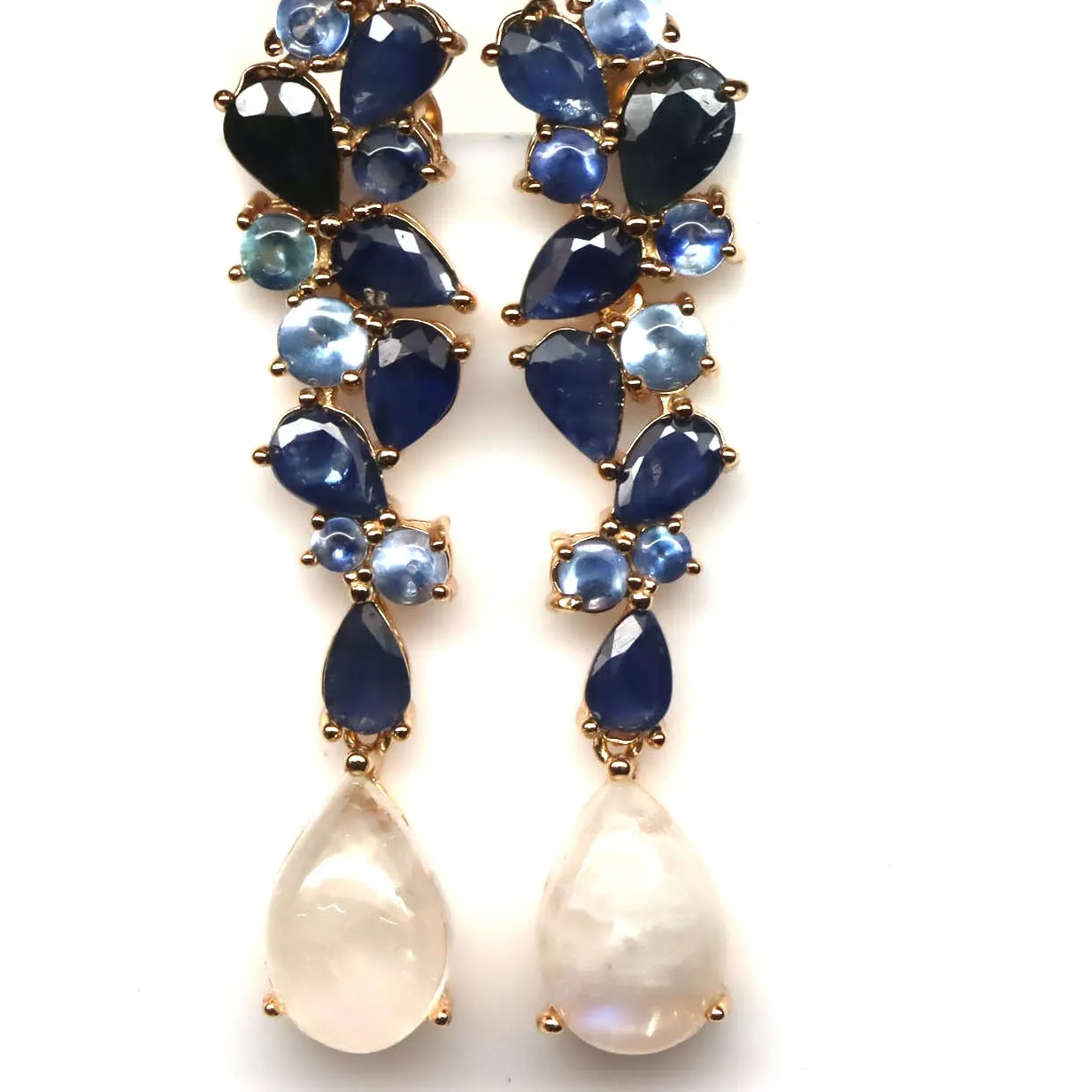 Authentic Girlfriend 925 Sterling Silver White Moonstone Sapphire Earrings 18K Gold Plated