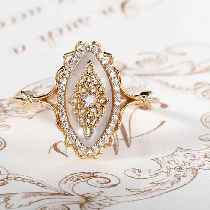 Authentic Lamoon Ring Natural Shell Ring 925 Sterling Silver Gold Plated Fine Jewelry Court Bijou