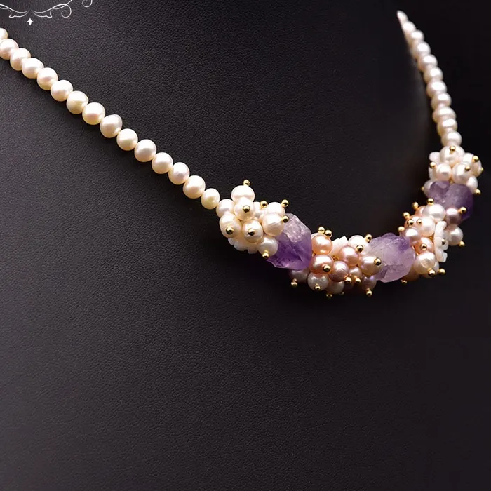 Authentic Glseevo Natural Freshwater Pearl Short Necklace For Woman Anniversary Natural Shell Flower Handmade Chain Jewelry Gn0261