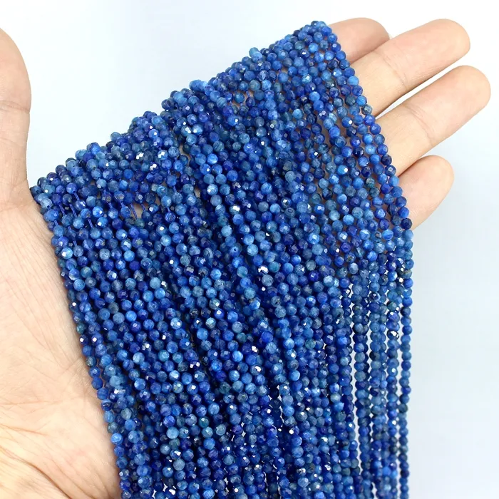 Authentic Natural Faceted Cut Blue Kyanite Micro Small Tiny Seed 3 4Mm Loose Round Beads For Jewelry Making Bracelet Necklace
