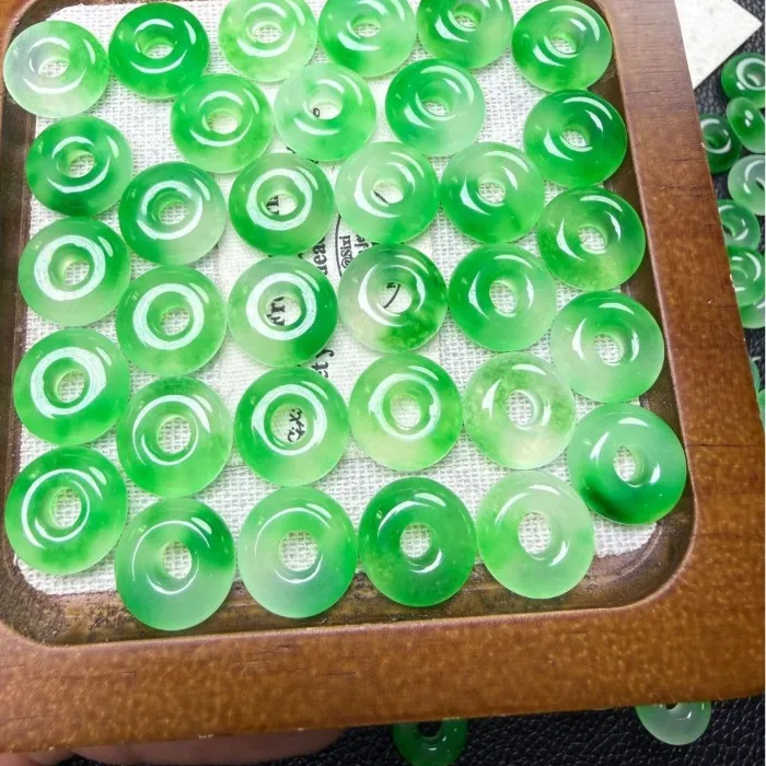 Authentic 10Pcs Jade Green Large Hole Bread Button Beads Diy Earrings Bracelet Jadeite Jewellery Accessories Amulet