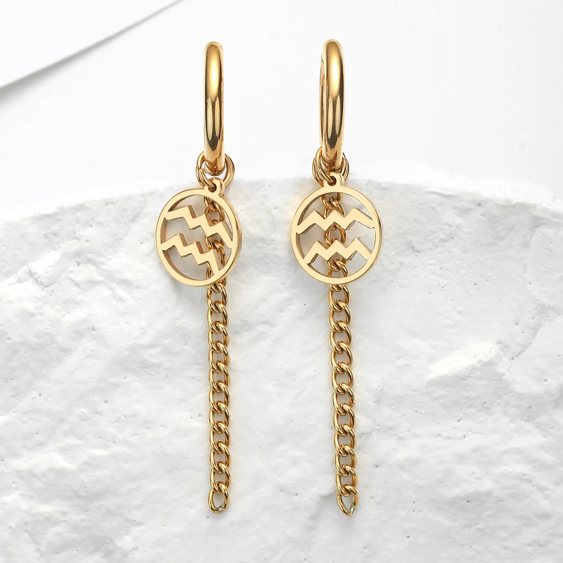 Authentic Celestial Constellation Zodiac Hoops In Radiant Gold Finish